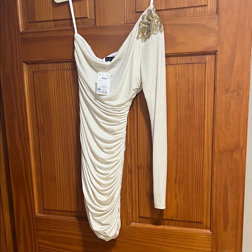 Elegant Cream Dress with Gold Accents